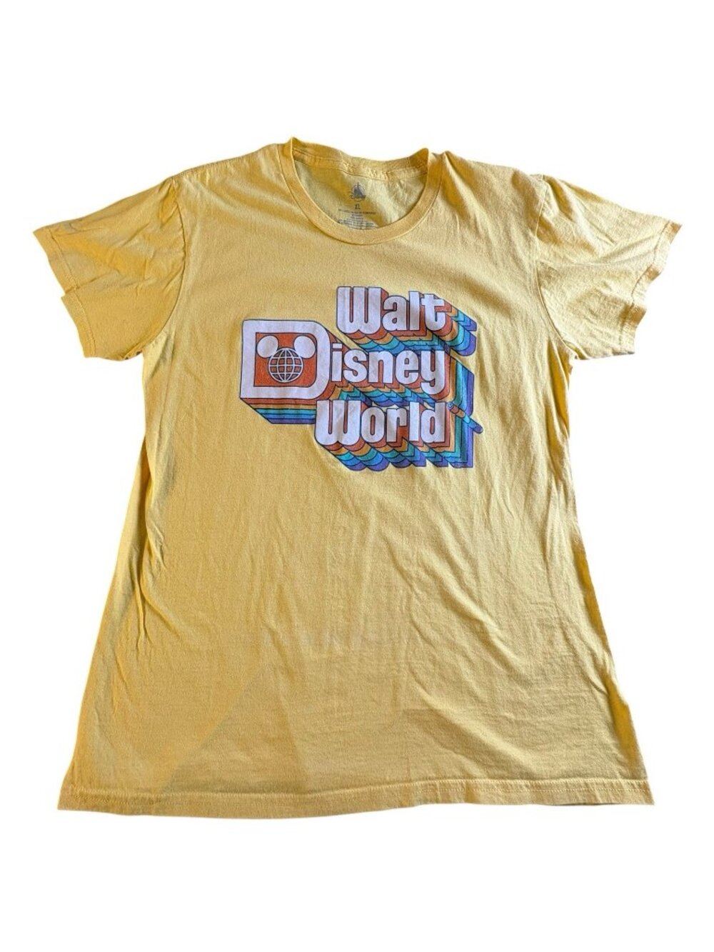 Disney Parks Walt Disney World Retro Rainbow Graphic T-Shirt Yellow XL